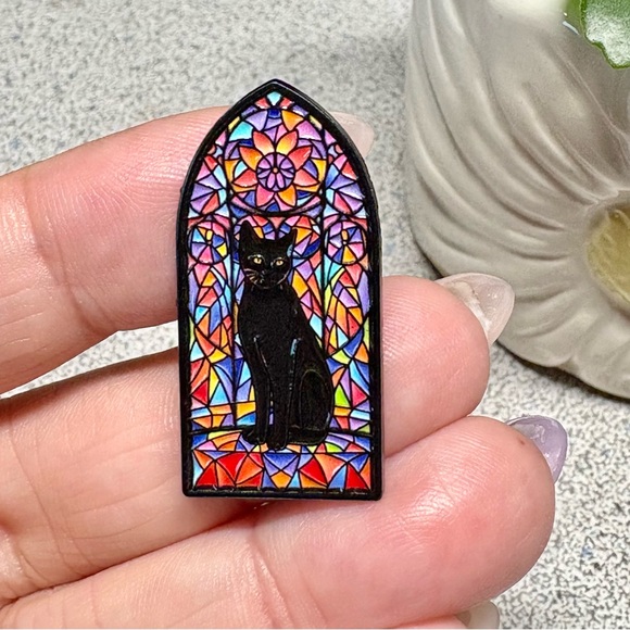 🐈‍⬛cat lover stained glass window Enamel Pin - Picture 1 of 6